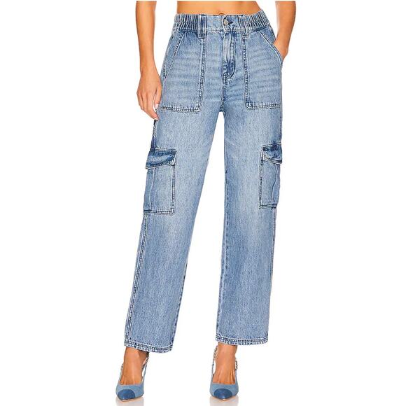 Blank NYC Pants - BLANKNYC Cargo Demin Wide Leg Pants Jean Denim Sz Large Elastic Wait $118 NWT